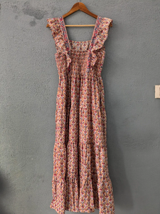 Vestido Estampado a Mano con Bloques, Estampado Floral, Hecho a Mano en India, Vestido de Algodón con Estampado de Bloques, Vestido de Capas para Mujer - Product Image 4