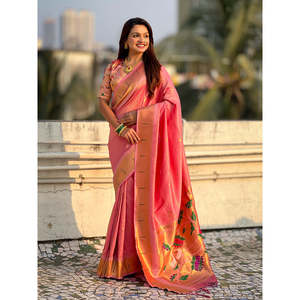 Sari tissé Paithani Zari rose pâle Elite Weaves 650g Indien et pakistanais en stock - Product Image 1