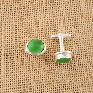 New Arrival 2026 Designer Handmade Green Cat's Eye Gemstone Work Designer Cuff Links Set In 925 Sterling <b>Silver</b> Jewellery - Product Image 2