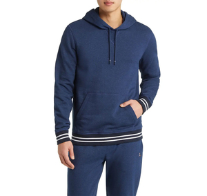 Sudadera con Capucha Azul Marino para Hombre, de Algodón French Terry, Informal, para Otoño, con Bolsillo y Ribete a Rayas, Sudaderas con Capucha y Sudaderas BRG para Hombre - Product Image 2