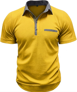 Chemises décontractées d'été pour hommes européens et américains à manches courtes, respirantes, unies, brodées, en polyester/coton tricoté, avec couleurs assorties - Product Image 3