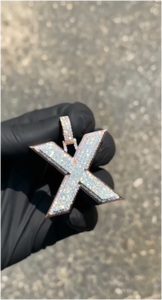 Colgante de Hip Hop con Letra Inicial X, Chapado en Plata 925, con Incrustaciones de Moissanita VVS de Corte Brillante Redondo, Personalizado - Product Image 4