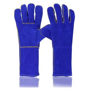 Gants de soudage en cuir de vache bleu avec doublure en coton polaire jaune pour gants de soudeur anti-impact de protection soudée - Product Image 1