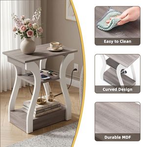 3-Tier <b>Slim</b> End <b>Table</b> with Charging Station Modern Nightstand for Small Spaces - Product Image 5