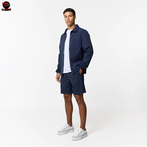 TRI PRO SPORTS <b>Mens</b> Navy Tracksuit <b>Zip</b> Up Jacket And <b>Shorts</b> Set Casual Sportswear Two Piece Outfit Running Windbreaker Set - Product Image 4