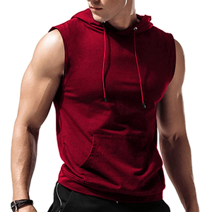 Camiseta sin mangas con capucha para hombre, 100% algodón, tela jersey, diseño con bolsillo, cómoda, para culturismo - Product Image 2