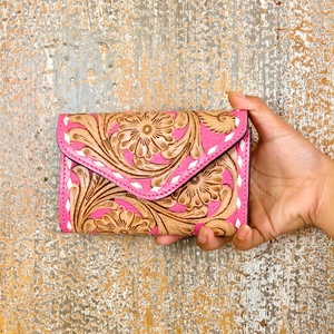 Cartera de Cuero Genuino con Diseño Floral Estilo Western, Marca Premium 2026, Nuevo Patrón Rosa para Mujer, a la Moda - Product Image 1