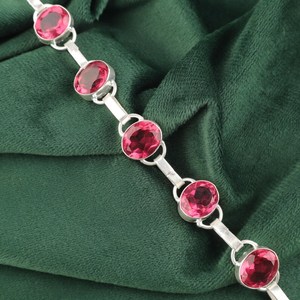 Pink Tourmaline Sterling <b>Silver</b> Adjustable Bezel Gemstone Luxury <b>Charm</b> <b>Bracelet</b>-High Quality Women's Anniversary Gift - Product Image 3