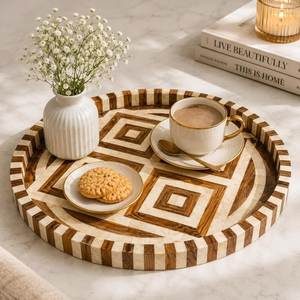 Luxurious Handcrafted Eco-Friendly Bone Inlay Customized Color <b>Tray</b>/Platter Golden Handle Commercial Grade Product Manufacturer - Product Image 4