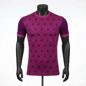 Camiseta de Punto para Hombre, Cuello Redondo, Manga Corta, Diseño Geométrico Morado, Transpirable, Corte Ajustado, Largo Regular, Estilo Casual - Product Image 1