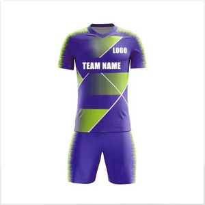 ชุดเสื้อฟุตบอลและกางเกงขาสั้นผู้ชายแบบกำหนดเอง สีน้ำเงินเหลือง ลายเรขาคณิต พิมพ์ลายแบบ Sublimation คอวี ระบายเหงื่อได้ดี ผลิตจากโพลีเอสเตอร์ ทรงสปอร์ต - Product Image 5