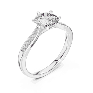แหวนหมั้นเพชรทรงกลม 1.25 กะรัต ผลิตในห้องปฏิบัติการ ทองคำแท้ 18K ระดับความสะอาด VVS ทรงกลมเจียระไนแบบบริลเลียนท์ ตัวเรือนแบบหกหนามเตยประดับเพชรแบบพาเว่ - Product Image 6