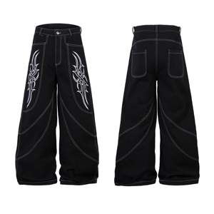 Vaqueros de mezclilla de estilo punk urbano con botones bordados personalizados para hombre, de pierna ancha, estilo streetwear, gótico, hip hop, corte regular. - Product Image 1
