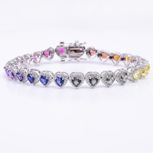 Pulsera de tenis multicolor con forma de corazón, de plata, con gemas multicolor, elegante, para mujer, regalo de amor - Product Image 2