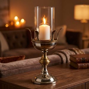 Handmade 46 cm Tall Brass and Glass Candle <b>Lantern</b> with Claw Crown Nickel Antique <b>Gold</b> Finish Votive Holder for Home Decor - Product Image 2