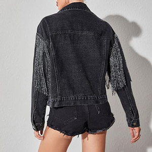 <b>High</b> Quality Short Sleeve Women's Crop Denim Jacket Breathable Customizable Casual Plain Washed Wholesale - Product Image 2