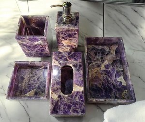 Luxury Purple Resin Bathroom Set 4-Piece Rectangle <b>Soap</b> Dish Tissue Box <b>Holder</b> Toothbrush Cup Dispenser - Product Image 2