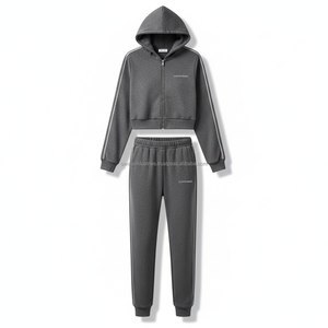 Conjunto Deportivo Negro para Mujer con Detalles Rosados, Sudadera con Capucha y Cremallera, Pantalones, Ropa Casual de Otoño, Corte Regular - Product Image 3
