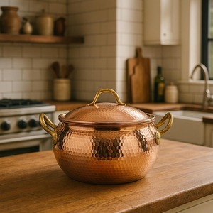 Olla de Cobre Hecha a Mano con Acabado Martillado, Forma Redonda con Tapa, Diseño Vintage, Utensilios de Cocina de Metal Duradero - Product Image 5
