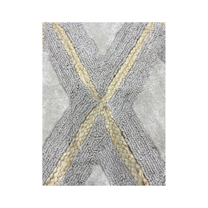 Tapis de prière en laine gris et jaune à motifs géométriques modernes - Janamaz bohème avec franges en macramé - Product Image 2