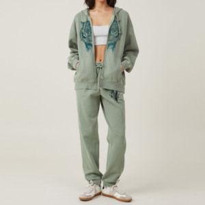 Conjunto Deportivo de Terciopelo Estampado 2 en 1 para Mujer, Talla Grande, Pantalones Largos con Capucha, Bolsillos Laterales, Color Sólido, Ropa Casual de Otoño - Product Image 1