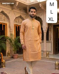 Premium Quality Two-Tone Sherwani <b>Silk</b> with Zari Weaving Readymade Full-Sleeve Knee-Length <b>Kurta</b> Collection Supplier from India - Product Image 4