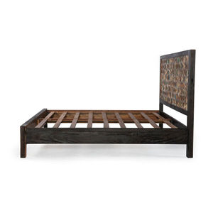Midcentury Modern Recycled Wood Foldable Platform <b>Bed</b> King Size Handcrafted Geometric Design Distressed Finish Indian - Product Image 6