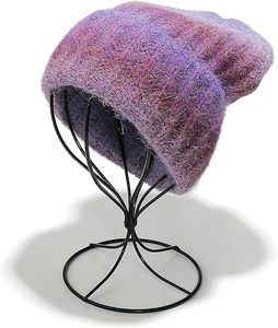 Bonnet tricoté personnalisé tie-dye dégradé avec revers pour femmes et filles, bonnet en laine rayé décontracté 2026 - Product Image 4