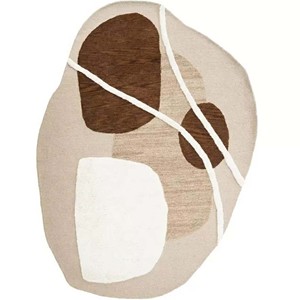 Alfombra Abstracta Tejida a Mano en Beige Marrón, Alfombra Moderna de Forma Irregular, Alfombra Artística Minimalista para Decoración de Sala de Estar y Dormitorio - Product Image 1