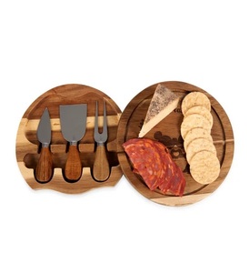 Juego de Tabla de Quesos Personalizada de Madera de Acacia con Cuchillos de Queso de Acero Inoxidable, Plato Redondo Grabado para Servir Charcutería, Regalo - Product Image 2