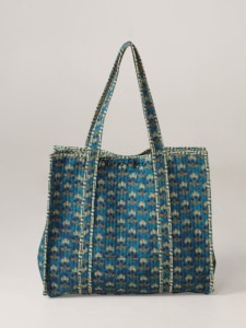 Bolso Tote de Algodón Acolchado Surtido OEM, Bolso de Hombro con Estampado Floral Azul, Venta al por Mayor para Mujer - Product Image 1