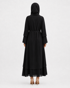 Caftan long pour femmes de qualité supérieure, en polyester et mousseline, avec ceinture, double couche, tissus doux. - Product Image 4