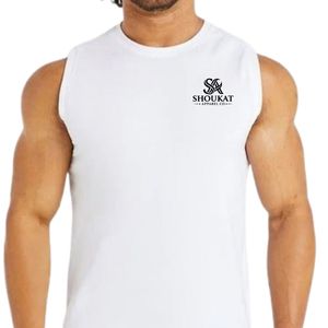 Mens <b>White</b> Sleeveless <b>Tank</b> <b>Top</b> Crew Neck Gym Workout Shirt Athletic Fitness Training Sportswear Casual Activewear Running Vest - Product Image 4