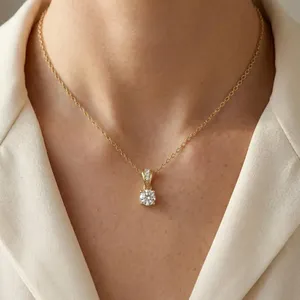 Colgante Solitario Vintage con Diamante Cultivado en Laboratorio de 1.00 CT, Oro Amarillo de 14K, Hecho a Mano, Joyería para Regalo de Boda y Fiesta - Product Image 2