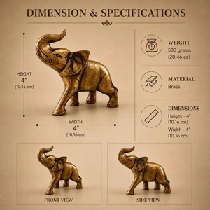 Figurine d'éléphant en laiton SHUBHAM, artisanat en métal, statue animale, décoration de table, cadeau pour la maison ou le bureau - Product Image 5