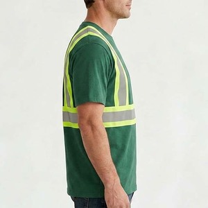 T-shirt de travail unisexe haute visibilité, réfléchissant, respirant, imperméable, grande taille, vert, en polyester, avec poche et impression de logo - Product Image 3