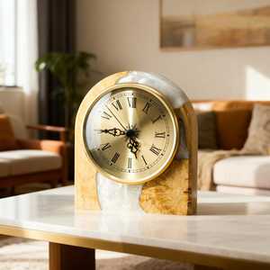 Handmade Wood Amber Resin Desk <b>Clock</b> Elegant Living Room Office Decor - Product Image 6