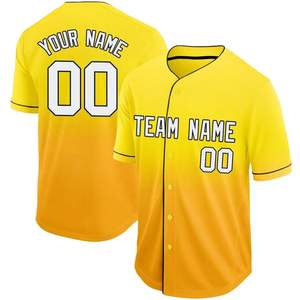 Custom Baseball Jersey Men's Short Sleeve Gradient Yellow Black Sublimated Print Button Up Team Name Personalized OEM - Product Image 4