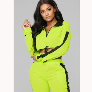 Women's Contrast Windbreaker Waterproof Tracksuit Set Zipper Top Jacket Loose Pants White Line Piping Windbreaker Women Set - Product Image 5