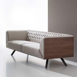 Sofá de Madera de Teca con Tapicería de Diamantes - Product Image 1