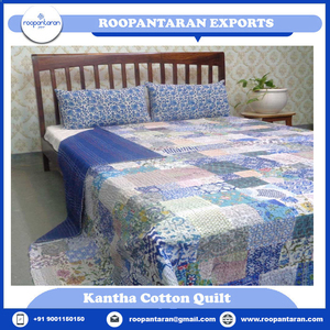 New Products Direct Manufacturer <b>Indian</b> Hand Block Printed Cotton Patchwork Queen Size Kantha <b>Quilt</b> for Sale at Cheap Price - Product Image 4