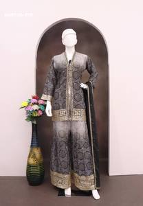 Festival Wear Latest Collection Digital Multi <b>Colour</b> Chinon with Sequence Embroidered Sharara-Top & Dupatta <b>Set</b> Wholesale Supply - Product Image 4