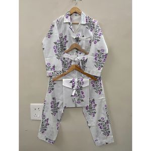 Women 100% Cotton Floral Print Pajama Set Soft Breathable Knitted Sleepwear Elastic Waist Two Piece <b>Loungewear</b> - Product Image 1
