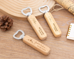 Ouvre-bouteille en bois personnalisé avec poignée en acier inoxydable, gravure personnalisée pour cadeaux de mariage et cadeaux de fête - Product Image 3