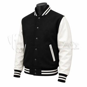 Custom Black <b>White</b> Wool Leather Varsity <b>Jacket</b> <b>Men</b> Classic Letterman Baseball <b>Jacket</b> OEM Embroidery Bulk Manufacturer - Product Image 3