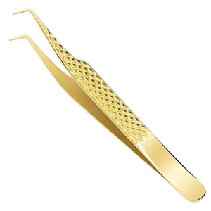 Ensemble de pinces à cils professionnelles plaquées or, à pointe en fibre, en acier inoxydable, à pointe lisse, pour extensions de cils - Product Image 4