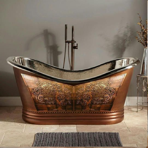 Bañera de níquel cepillado brillante con un borde de cobre en contraste para un toque moderno. Comodidad pura a precios de mayorista. - Product Image 3