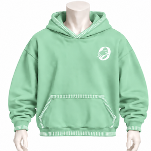Sweat à capuche épais personnalisé avec bordure surpiquée, effet vieilli, surpiqûres contrastées, poche kangourou, coupe oversize, hiver - Product Image 1