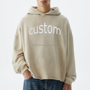 Sweat à capuche pour homme design personnalisé puff printing logo streetwear oversize pull à épaules tombantes sweat à capuche court vintage pour hommes - Product Image 2