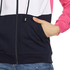 Sudadera con capucha de alta calidad para mujer, diseño casual y moderno con bloques de color, ideal para compras al por mayor, con cierre de cremallera, logotipo y manga larga. - Product Image 6